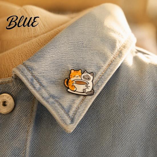 Coffee Cat Pin Cartoon Cup Brooch Kitten Enamle Lapel Pin Animal Zinc Alloy Brooch Theme Badge Clothing Accessories for Lovers
