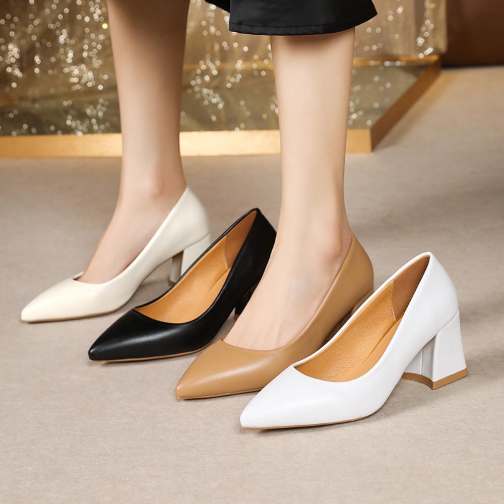 6.5cm Square Heel Fashionable Shallow Cut High Heels Women's Classic Pointed Dress High Heels Party Size 35-42