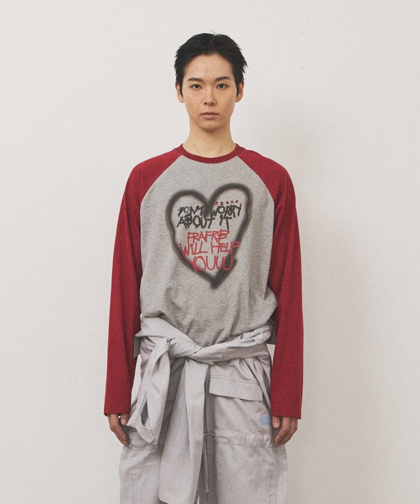 Peulapeulab Raglan Long Sleeve T-Shirt [Melange Grey / Red]