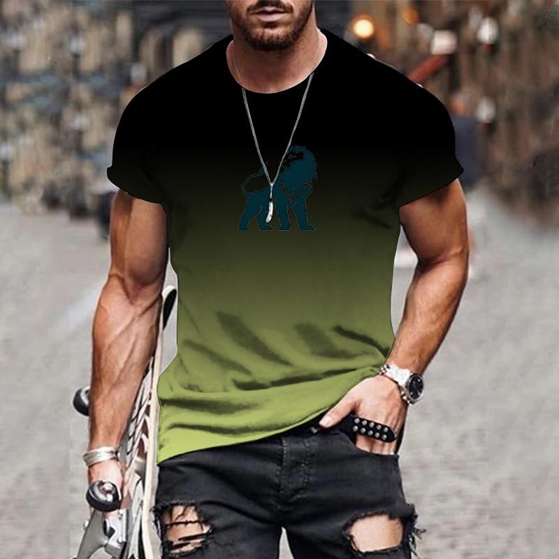 Trendy en modieus nieuw heren T-shirt 3D geprint gradiënt geprint top zomer streetwear ronde hals grote maten pullover