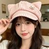 Plaid Octagonal Hat Niche Spring and Summer Cute Face Beret Cartoon Design Versatile Sweet Fresh Kitten Ears