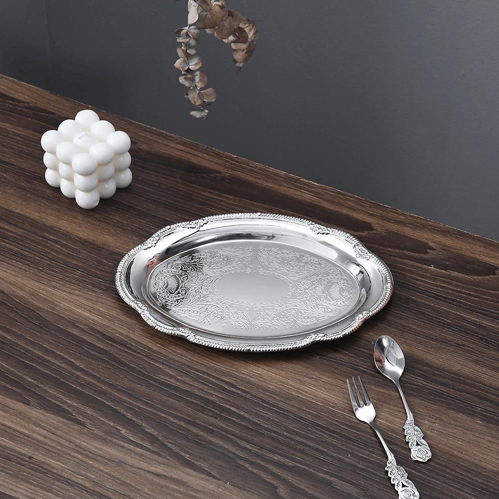 Elegant Retro Serving Trays Gold/Silver 2 Sizes Storage Dish Court Style Oval Plate Home Decor
