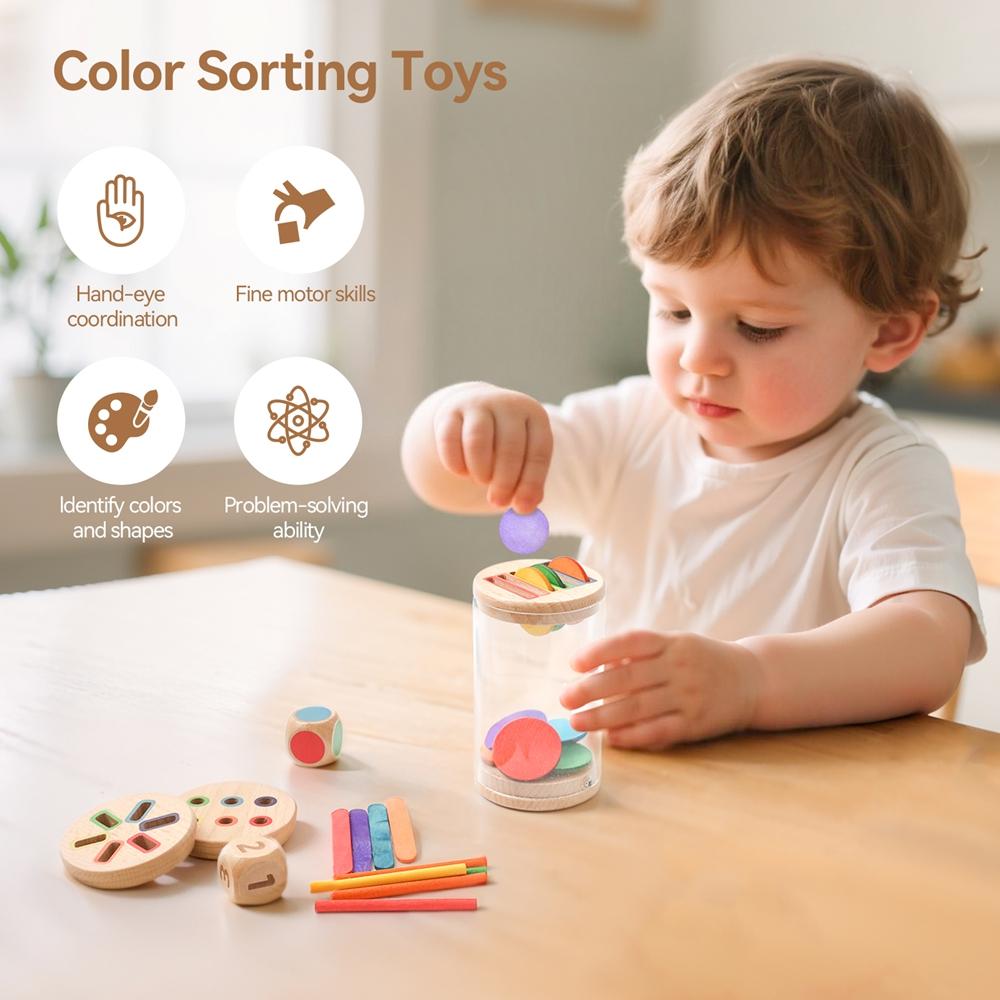 Montessori Toys Wooden Color Sorting Toys Fine Motor Skills Sensory Matching Games Color And Shape Recognition Toy Set Baby Gift