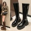 Motorcycle Boots Retro Brown Belt Buckle Round Head High Fang Hei Waterproof Platform 2024 New Style Brown Long Womens Boots