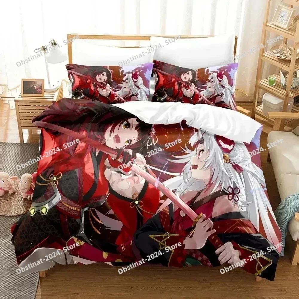Impression 3D Anime Nakiri Ayame Ensemble de Literie Housse de Couette Ensemble de Lit Housse de Couette Taie d'Oreiller Couette King Queen Size Garçons Adulte