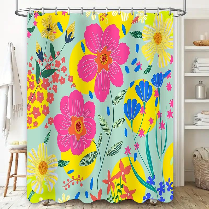 Floral Shower Curtain Botanical Pattern Waterproof Bathroom Decor Nature Theme Fabric Backdrop Artistic Design Home Textile