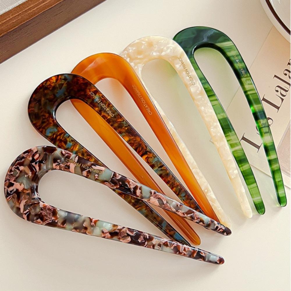 Horquillas chinas de acetato en forma de U para el pelo, palillos para el pelo para mujeres y niñas, accesorios para el cabello de estilo vintage, elegantes y sencillos, diadema, peine y herramienta.