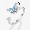 Original Design Rotate Crystal Butterfly Opening Rings for Women High Quality Silver Color Stainless Steel Finger Couple Jewelry