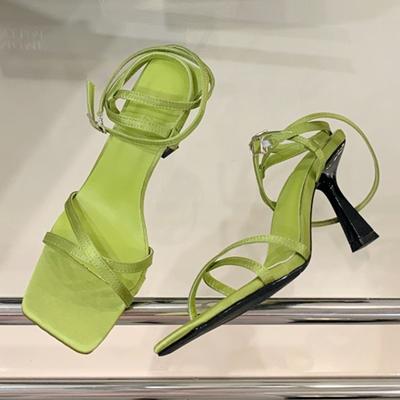Fashion Elegant Square Toe Ankle Buckle High Heel Sandal Women Fashion Open Toe Cross Tied Party Slide Sandal Luxury Design Brand Sandal