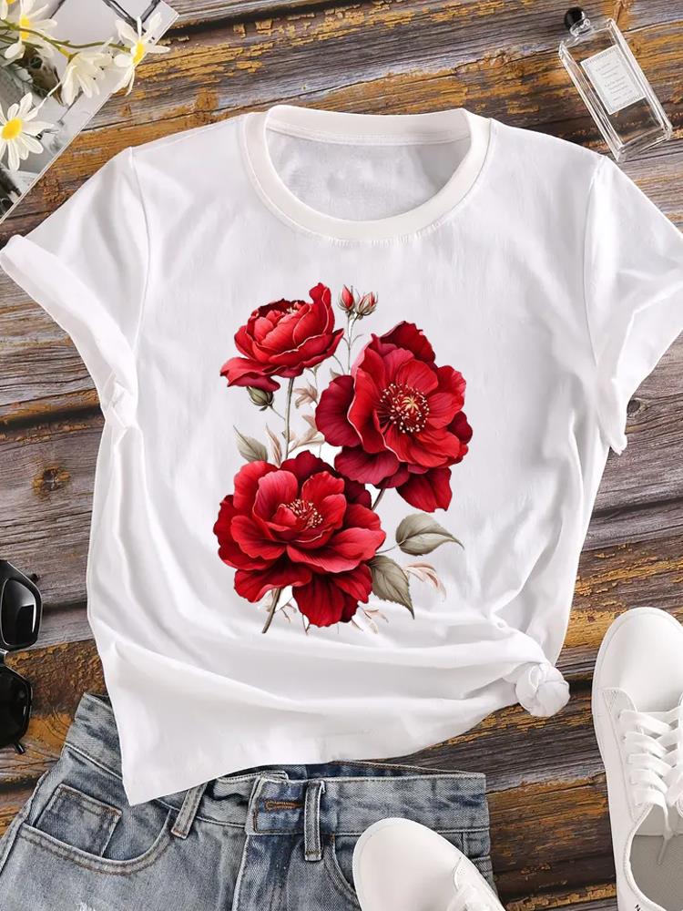 (Asian Size) 90s Butterfly Trend Women Tee Top Clothing Casual Flower Short Sleeve T Shirt Fashion Print Lady Female Graphic T-shirts