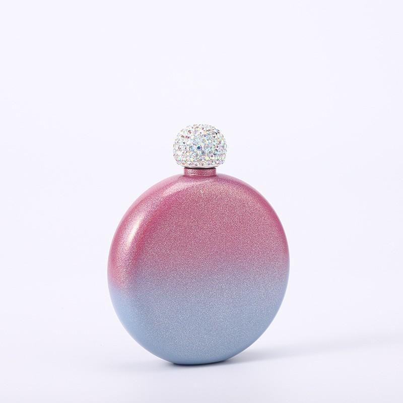 Double Wall Small Hip Flask Liquor Flasks Funny Crystal Flask Stainless Steel Portable Hip Flasks Crystal Lid Rainbowl Round