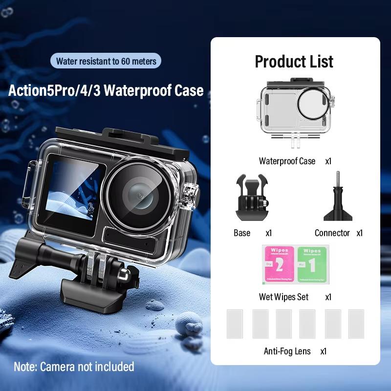 soonpho Câmera de Ação à Prova d'Água 60M para DJI Osmo Action4/3/5 Pro Acessórios de Câmera Protetores para Esportes