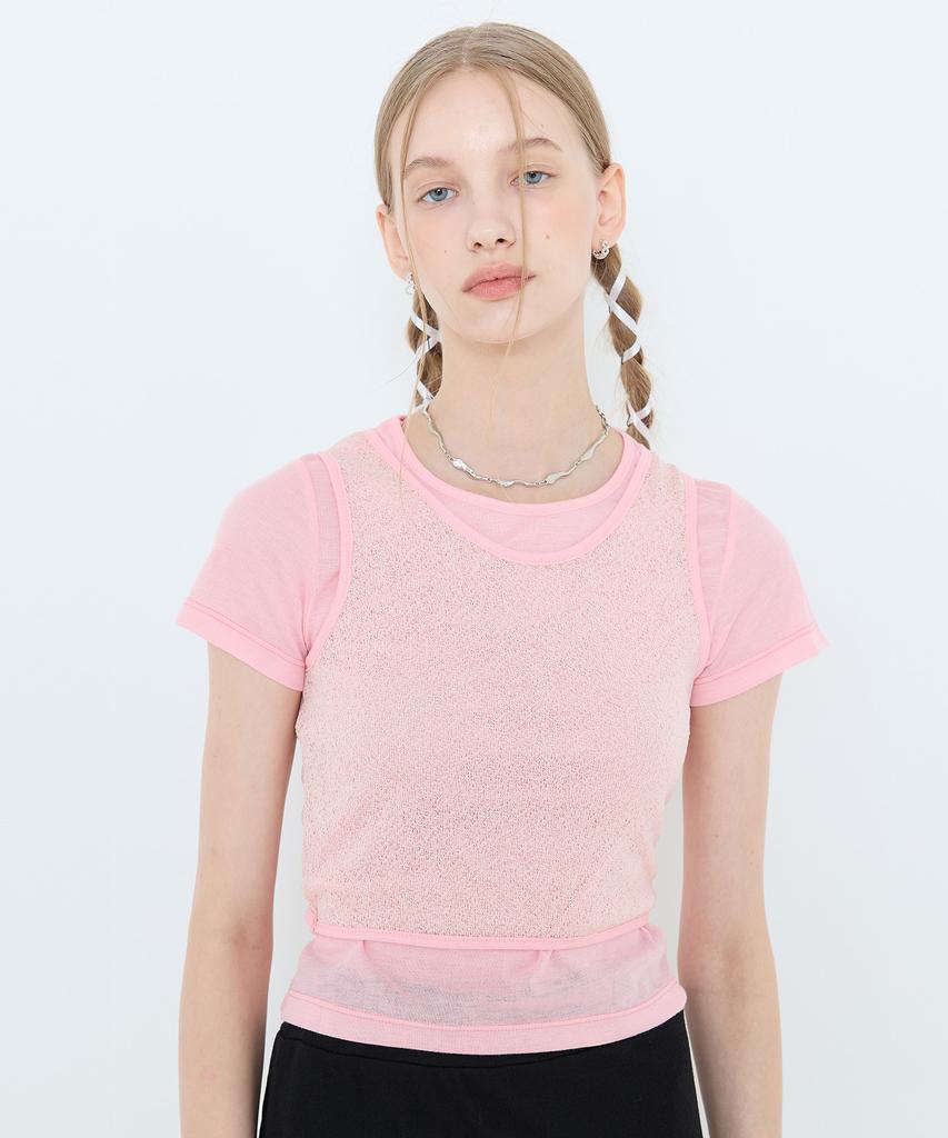 LARTIGENT L4 Ribbon Layerd T-Shirt(Pink)