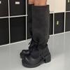 Damen Cowboy High Boots High Heels Designer Chunky Schuhe Frau 2025 Trend Winterstiefel Gladiator Pumps Neu Mujer Schnee Lange Stiefel