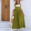 Plus Size Solid Tie Shoulder Overalls Dress For Women Summer Casual Loose Sleeveless Maxi Long Dresses with Pockets