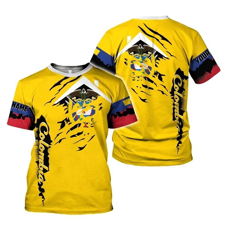 Heltryck Colombia Flagga Grafiska T-shirts För Män Nyheter Casual Rund Hals Kortärmad T-shirt Streetwear Herr Översized Tees