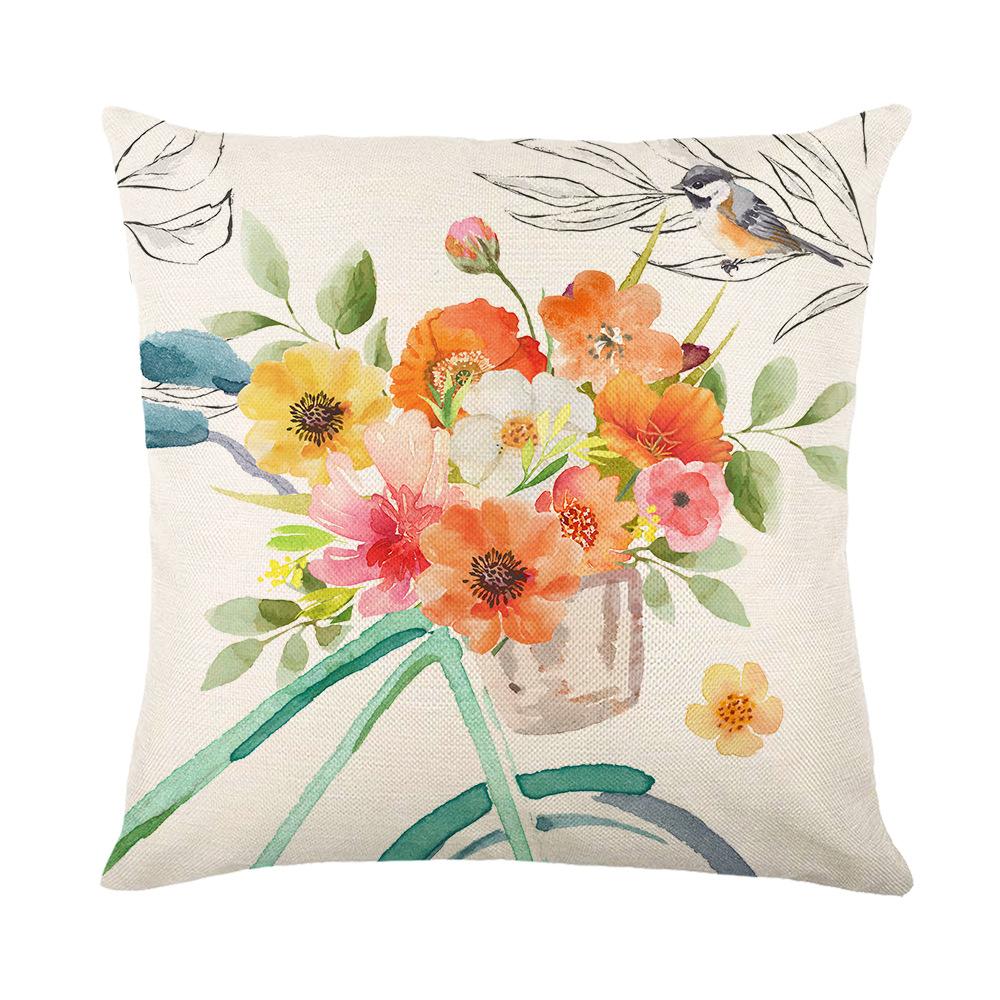 Plant Flower Pillow Cover Linen Print Living Room Sofa Cushion Cover Bedroom Pillow Cover