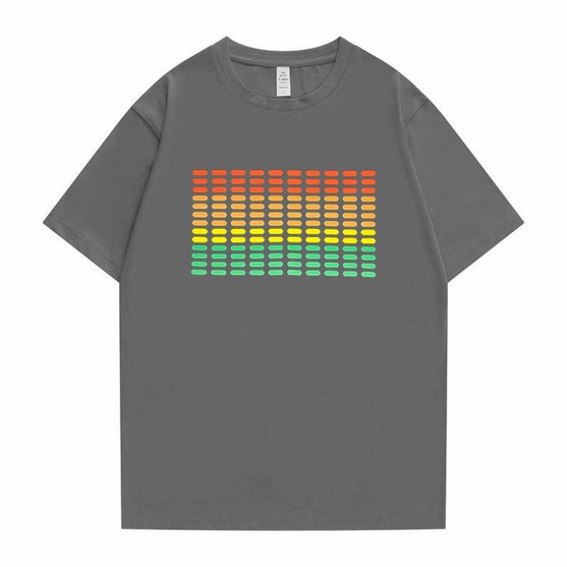 Flashing Music Activates LED Printed Unisexs and Womens Fashionable Loose Casual Short Sleeved New Cotton Trendy Tshirt