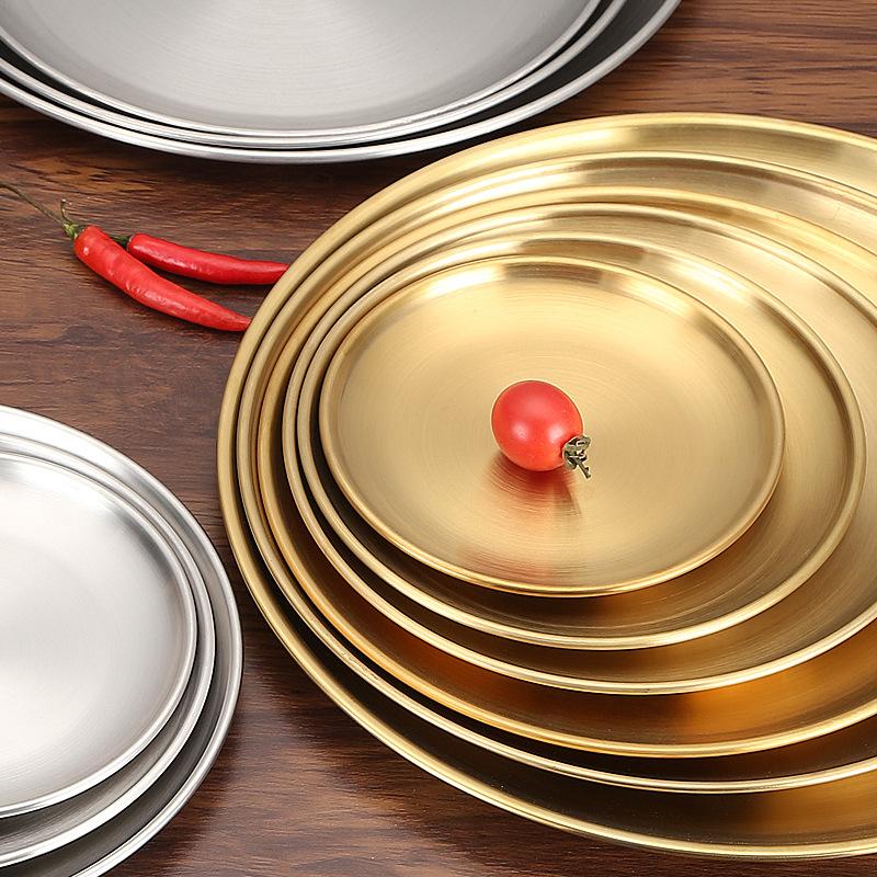 Speiseteller im Edelstahl-Stil, goldene Servierplatte, Restaurant-Fisch-Grillspieße, Meeresfrüchte-Sushi-Teller, großes flaches Ablagefach