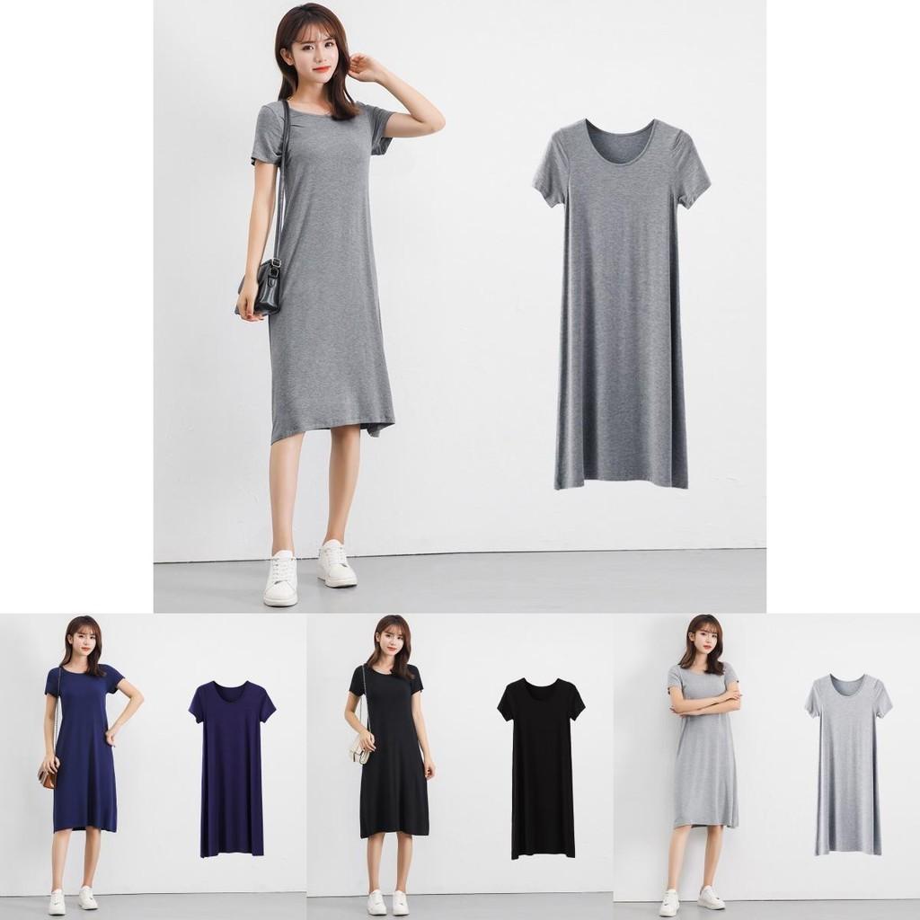 Plus Size Women's Summer Modal Short Sleeve Long T-shirt Casual Dress For Effortless Style