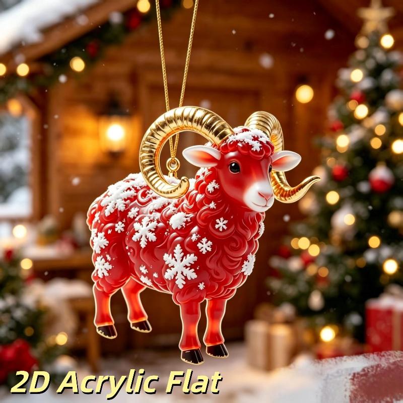2D Acrylic Chinese Zodiac Goat Hanging Ornament Red Gold Auspicious Design for Porch Hanging New Year Decor