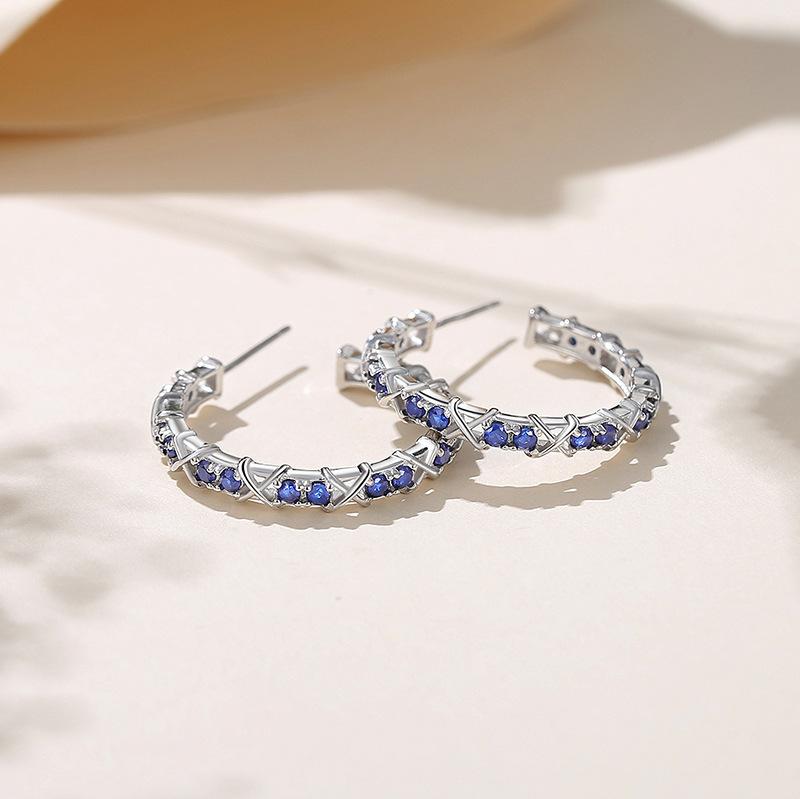 Korean Fashion Sapphire Earrings Simple Cold Wind Small C-shaped Versatile Ins Wind Stud Earrings Ear Buckle