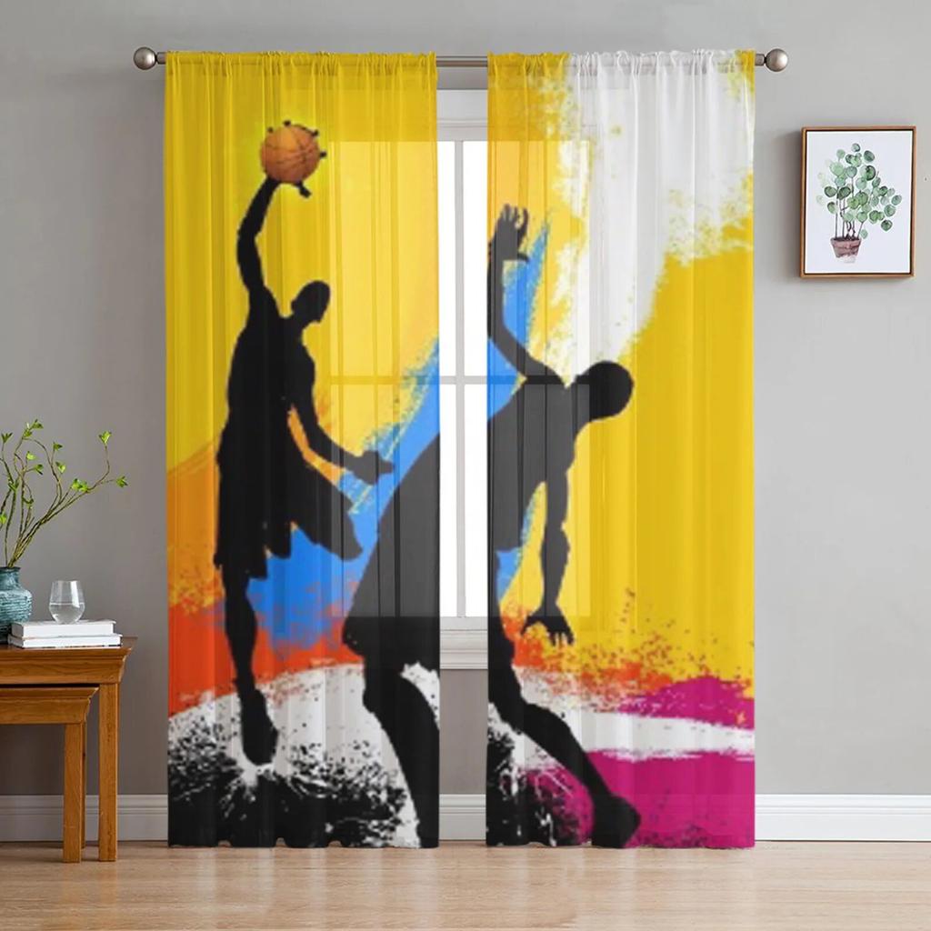 Basketball Player Abstract Background Window Curtains Sheer Chiffon Tulle Curtain Home Living Room Backdrop Decoration