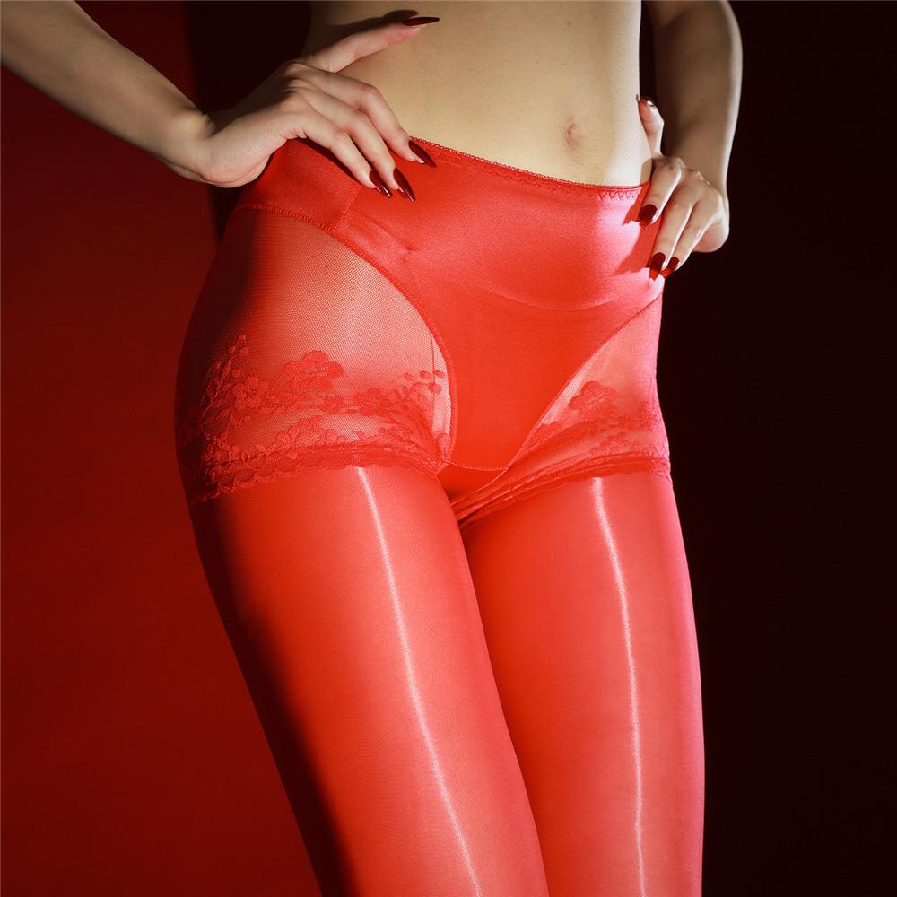Sexy Women Lace Briefs 2 In 1 Oil Shiny Stockings Sheer See Through Hollow Out Shaping Pantyhose Open Crotch 5D Maid Tight