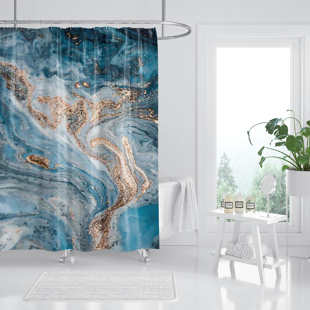 Svart Guld Marmor Spricka Badrum Duschdraperi Lyx Abstrakt Deko Texturerad Geod Konst Polyestertyg Krokar Badrumsgardin Set