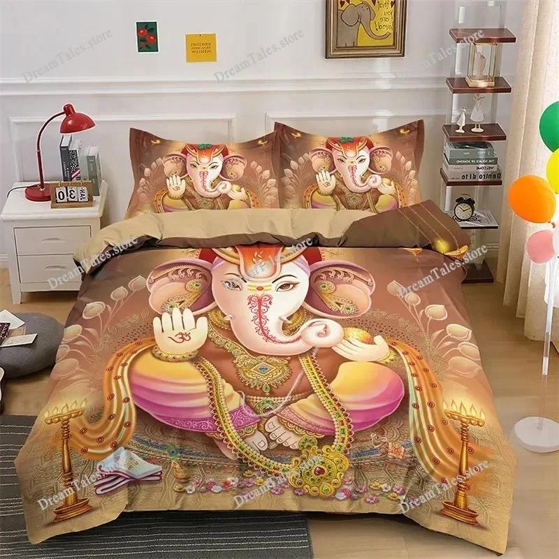 Lord Ganesha Duvet Cover Microfiber Indian Elephant Bedding Set Bohemia Mandala Comforter Cover King for Boys Girls Room Decor