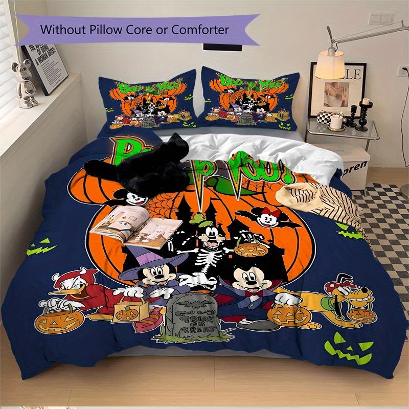 3pcs Halloween Mickey and Friends Boo To You Printed Bedding Set, Soft and Comfortable Quilt Cover for Bedroom, Guest Room (1 Duvet Cover + 2 Pil