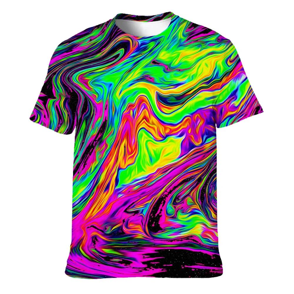 Χρωματιστά T-Shirts για Άνδρες 3D Εκτυπωμένα Νέον Αφηρημένα T-Shirt Κοντομάνικα