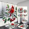 Christmas Cardinal 4pcs Winter Decoration Shower Curtain Set with 12 Hooks, Shower Curtain, Non-Slip Bath Mat, Toilet Seat Cov
