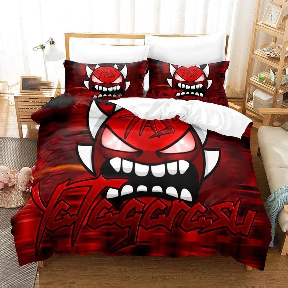 3D Hra Geometry Dash Posteľná súprava Prikrývka Paplón Posteľná súprava Prikrývka na paplón Obliečka na vankúš King Queen Twin Size Chlapci Dievčatá Dospelí
