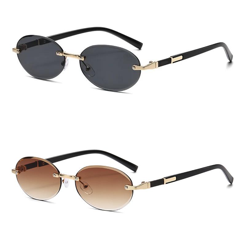 UV400 Rimless Oval Sunglasses for Women Men Summer Travel Fashion Shades Round Gafas De Sol