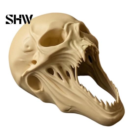 Horror Party Props for Haunted Houses 3D Printed Halloween Skull Ornament, Realistic Statue, Spooky Gothic Home Decor Figurine with Sharp Teeth House