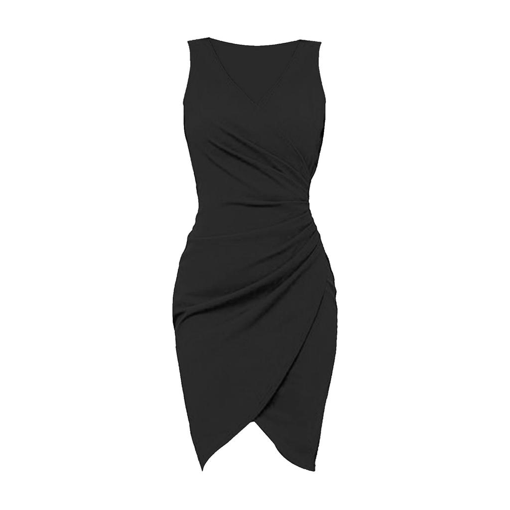 Women's V Neck Sleeveless Cocktail Dresses Ruched Bodycon Dresses