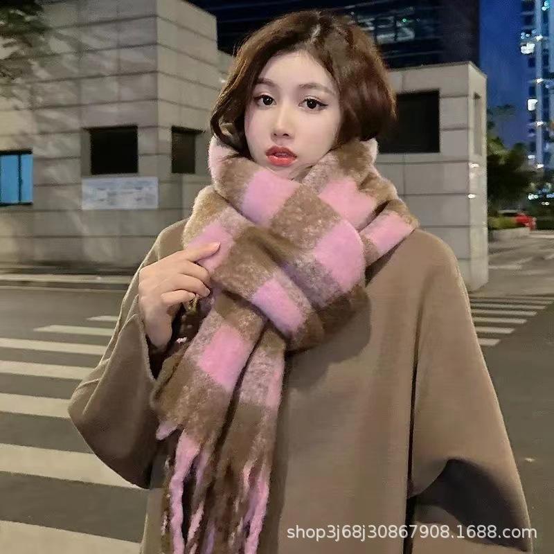 Collection Autumn and Winter New Mohair Solid Color Scarf Korean Version Atmosphere Scarf Enlarged and Thickened Shawl Scarf