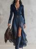 European Suede Patchwork Chiffon Long Dress - New Autumn/Winter Collection