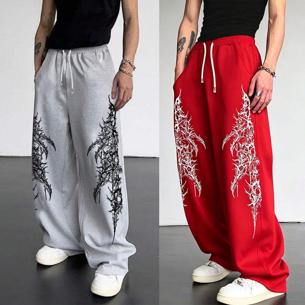 European and American Men's Casual Sports Straight Leg Pants Street Trend Drawstring Waistband Jogging Pants