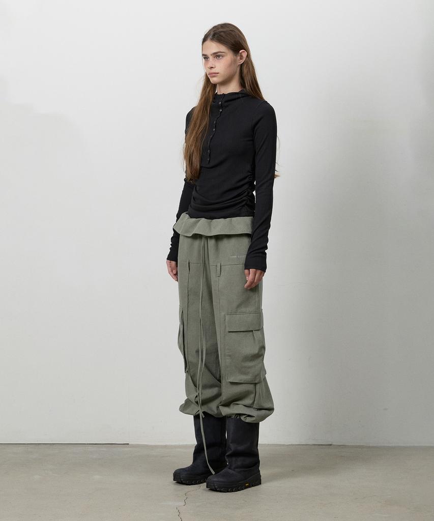 THREE TO EIGHTY Fold Cargo Pocket Pants Khaki