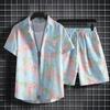 Fashion Men's Summer Holiday Style Hawaiian Coconut Beach Printed Casual Comfort Short Sleeved Shirt Beach Shorts 2-piece Set
