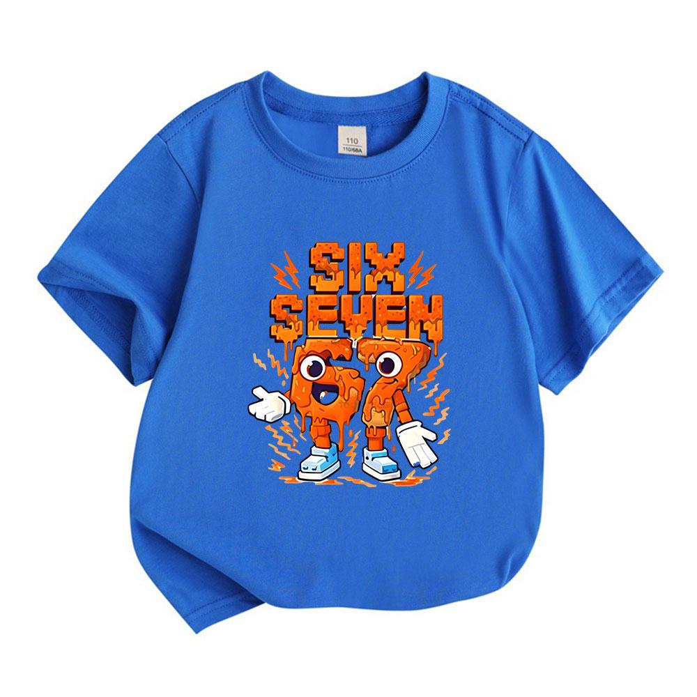 Kids Boys Girls 100% Cotton Crew Neck Short Sleeve T-Shirt, Cartoon 67 Six Seven Drippy Anime Character Print Casual Tee for Children Daily Wear