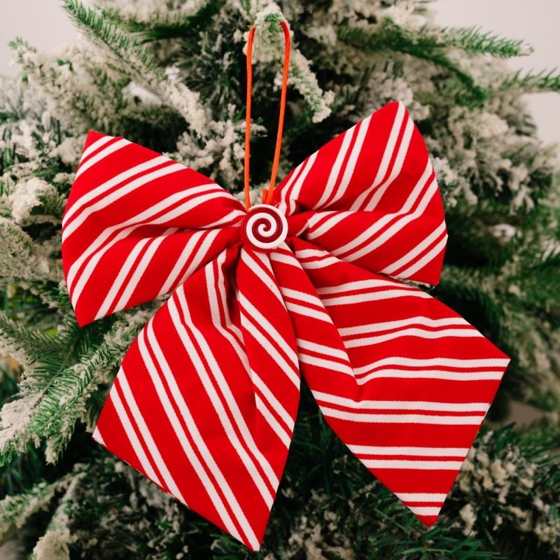 1Pc Christmas Decoration Supplies Red and White Striped Bow Candy Sponge Bow Pendant Christmas Tree Decoration
