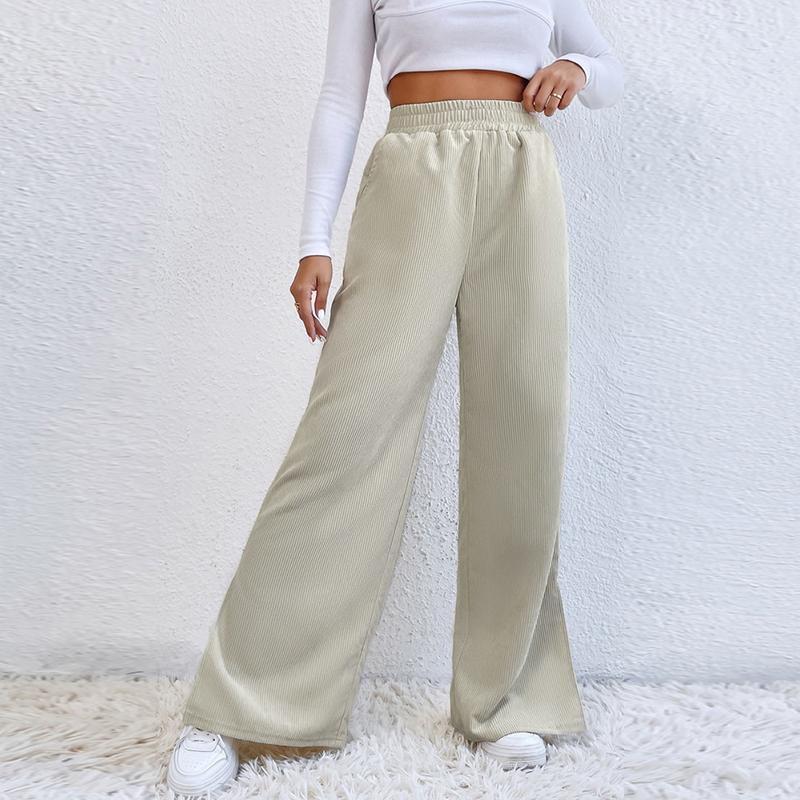 Women's Autumn and Winter High Waist Casual Corduroy Pants Solid Color Spliced Wide Leg Trousers
