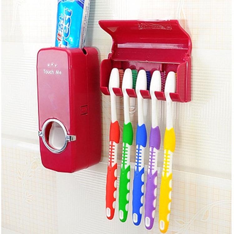 Automatic Toothpaste Dispenser And Toothbrush Holder Plastic Bathroom Organizer