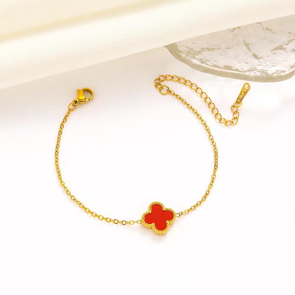 Single Flower Double Sided Four-Leaf Clover Bracelet Light Luxury Simple High Sense Of Women's Hand Jewellery
