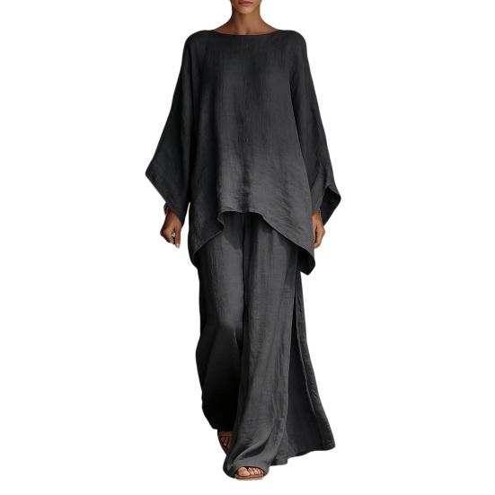Women's Summer Two Piece Lounge Sets Batwing Long Sleeve Boat Neck Top And Wide Legs Pants Matching Outfits