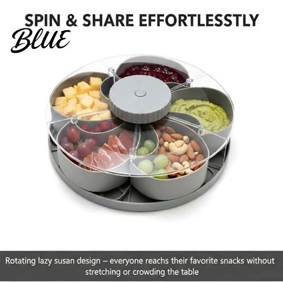 Rotating Condiment Holder Divided Snack Serving Tray with Lids Spinning Compartment Platter for Vegetable And Dip Dips Veggies Fruits Space-Saving
