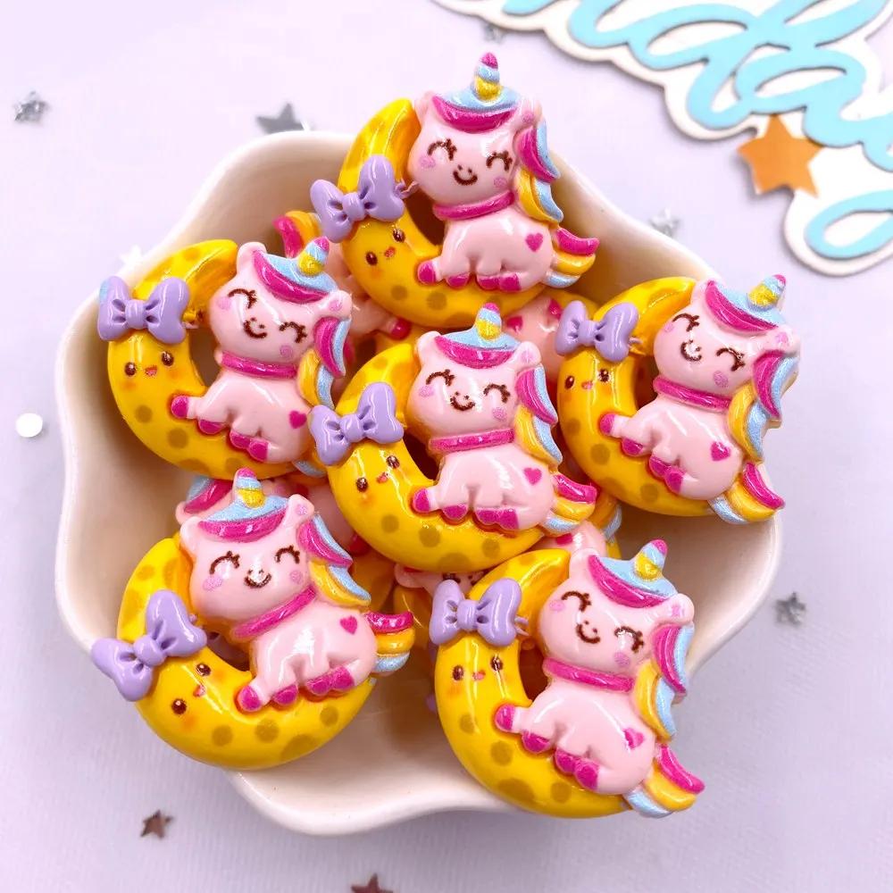10pcs Resin Kawaii Colorful Cartoon Rainbow Unicorn Flatback Stone Figurine Christmas Decor Scrapbook DIY Bow Accessories